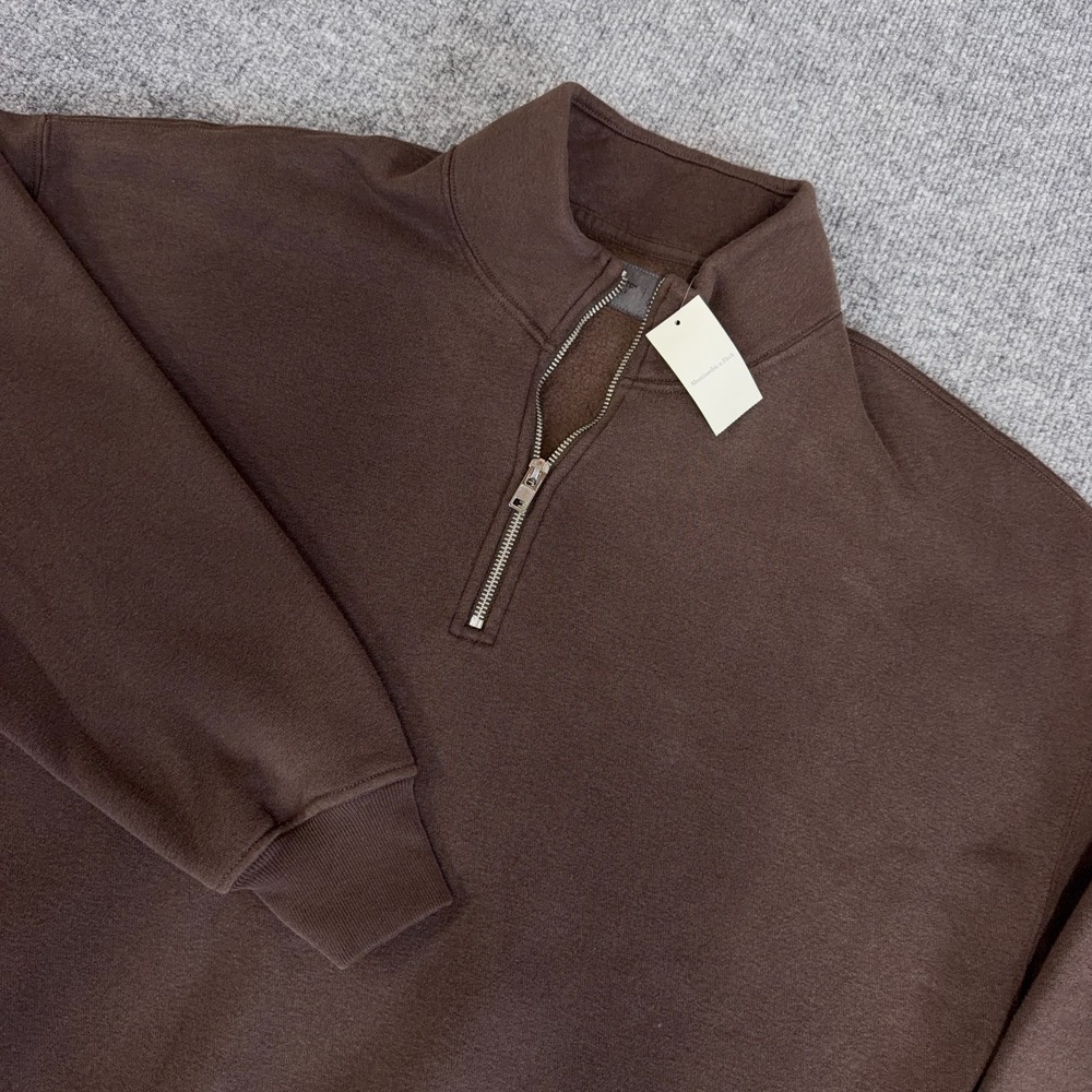 Abercrombie Fitch Sweatshirt Men Medium Brown 1/4 Zip Soft AF Fleece Sweater NEW